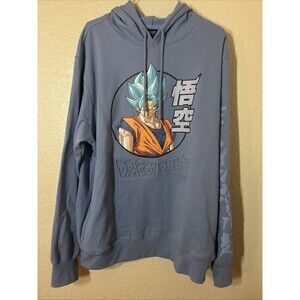 Large Men's Dragon Ball Z Blue Pullover Graphic Hoodie Super Saiyan Blue God